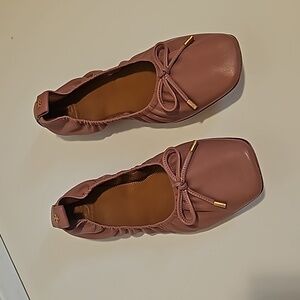 NEW Tory Burch Nappa Leather Square Toe Ballet flats in pink magnolia